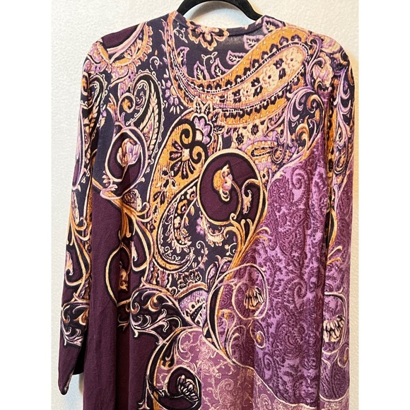 Chicos Paisley Open Front Cardigan Sweater Purple Women Size 2 - Picture 6 of 9